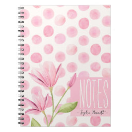 Caderno Espiral Pink Watercolor Polka Dots & Flowers