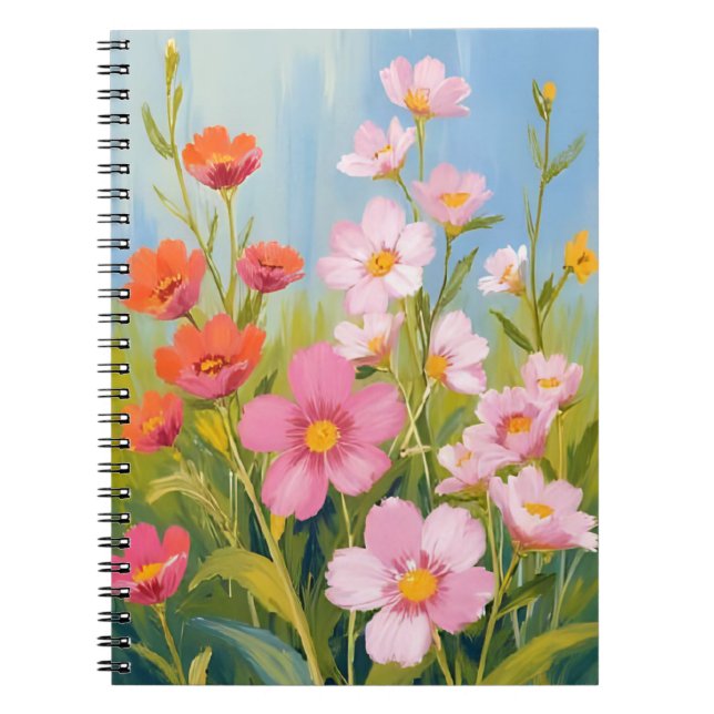 Caderno Espiral Pink Wildflowers | Watercolor Floral Painting (Frente)