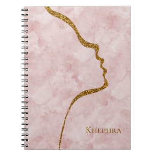 Caderno Espiral Pinks Marble E Notebook Dourado Com Face Glitter