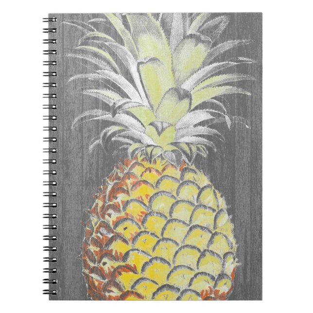 Caderno Espiral Pinneapple tropical amarela nas Cinzas (Frente)