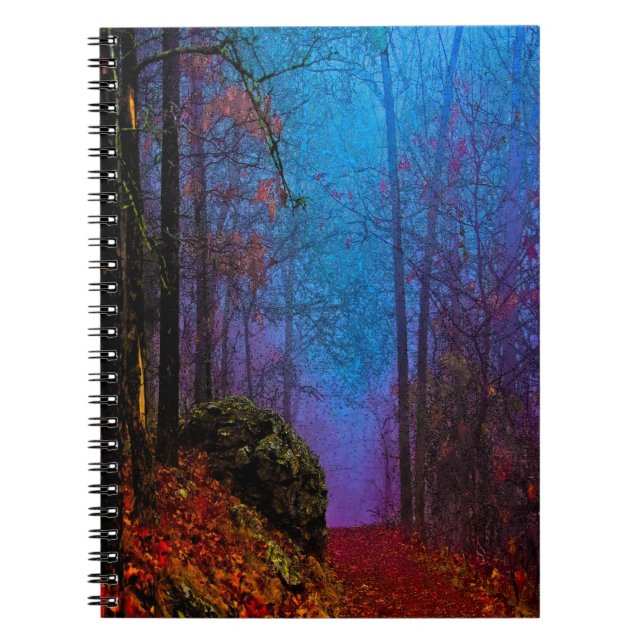 Caderno Espiral Pintada Floresta de Outono Roxo (Frente)