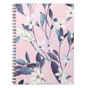 Caderno Espiral Pintado à mão, com um elástico roxo elegante, flor