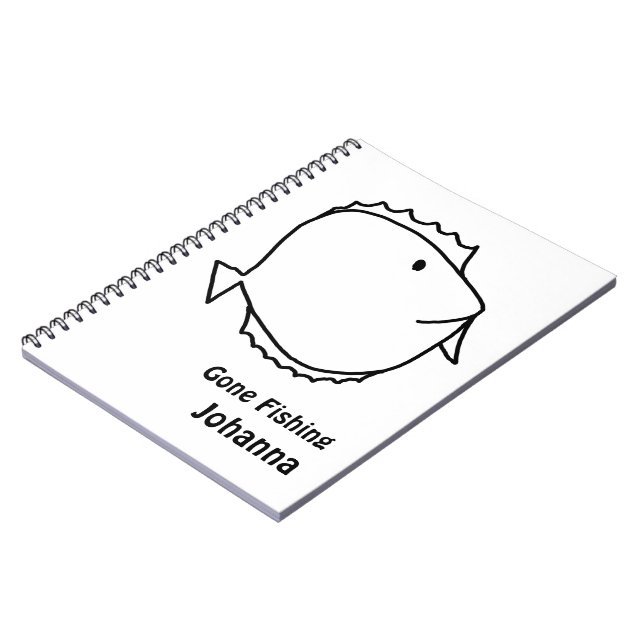 Caderno Espiral Pinte-me. Peixe Preto e Branco (Left Side)