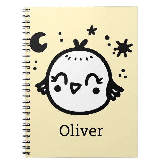 Caderno Espiral Pintinho alegre - Arte da Linha de Pássaros Kawaii (Frente)