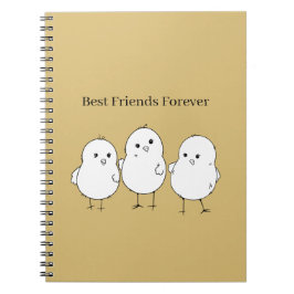 Caderno Espiral Pintinhos Bebês Brancos Dourados Melhores Amigos P