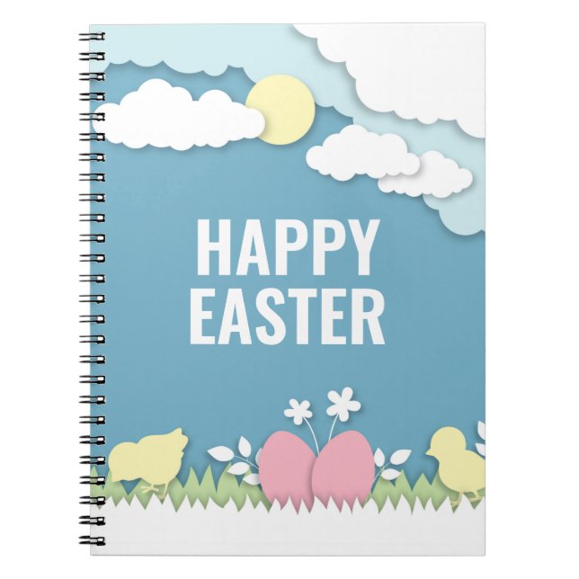 Caderno Espiral pintinhos felzs pascoa e ovos na natureza (Frente)