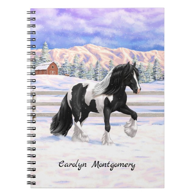 Caderno Espiral Pinto Negro Piebald Gypsy Cavalo de Rascunho de Va (Frente)
