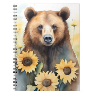 Caderno Espiral Pintor De Aquarelas Urso Castanho E Girassóis