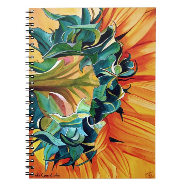 Caderno Espiral Pintor original de girassol amarelo (Frente)