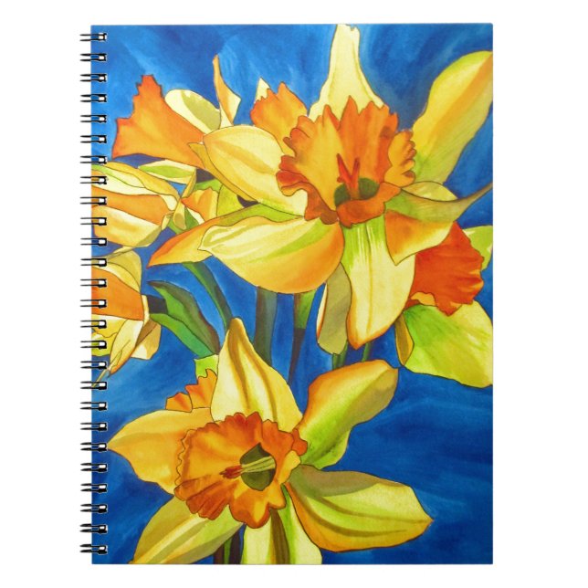 Caderno Espiral Pintura a aquarela daffodil narciso amarelo (Frente)