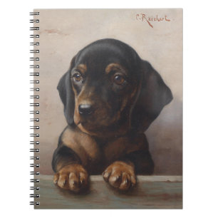 Caderno Espiral Pintura a Óleo de Retrato de Cachorrinho Wiener Do