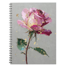 Pintura a Óleo de Rosa Rosa em Folha de Ouro Moder