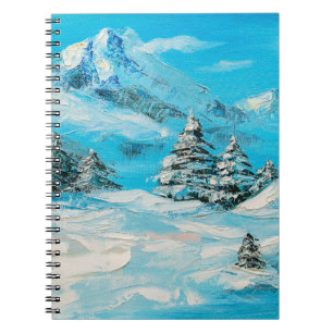 Caderno Espiral pintura a óleo, paisagem de montanha de inverno co
