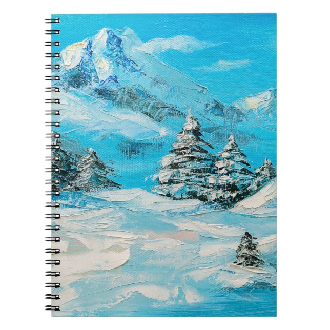 Caderno Espiral pintura a óleo, paisagem de montanha de inverno co (Frente)