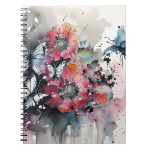Caderno Espiral Pintura a Tinta Flores Boho