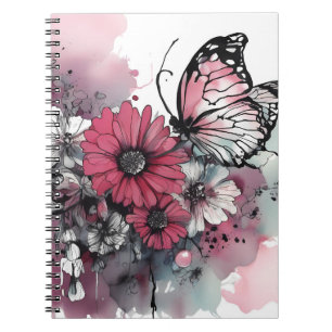 Caderno Espiral Pintura a Tinta Flores Boho