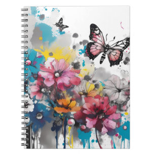 Caderno Espiral Pintura a Tinta Flores Boho