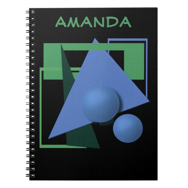 Caderno Espiral pintura abstrato, abstração, verde e preto (Frente)