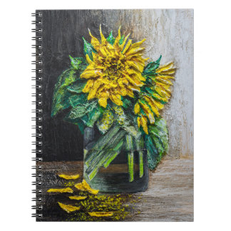 Caderno Espiral Pintura Acrílica de Natureza Morta de Girassóis