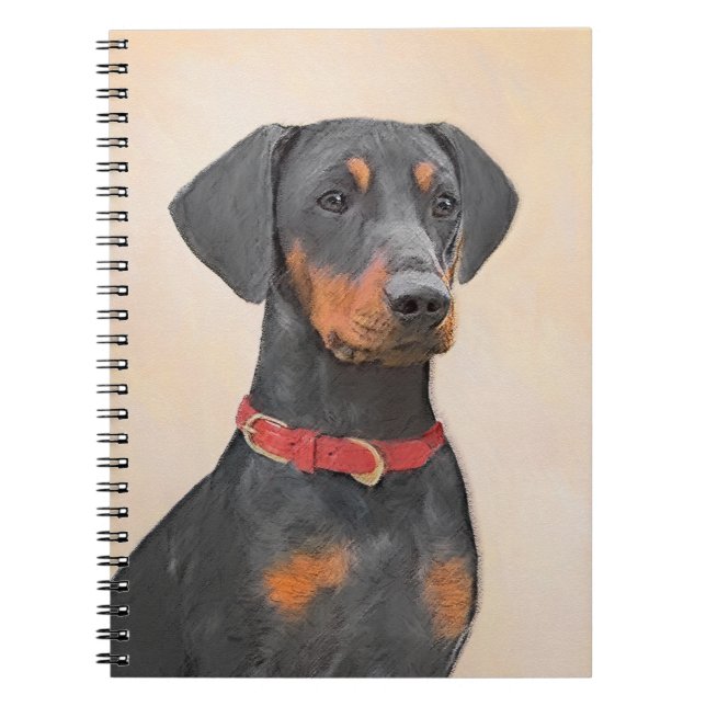 Caderno Espiral Pintura Alemã Pinscher Pintura Original Arte Anima (Frente)