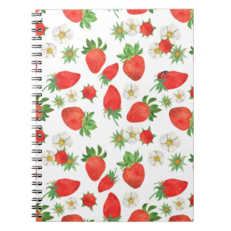 Caderno Espiral Pintura aquosa Padrão sem costura de morangos
