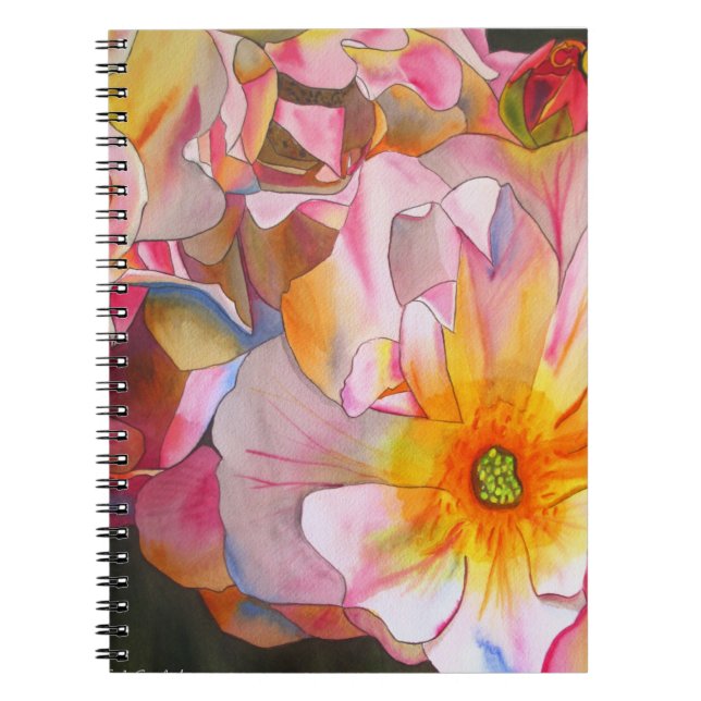 Caderno Espiral Pintura artística aquarela Rosa Cornelia Pastel (Frente)