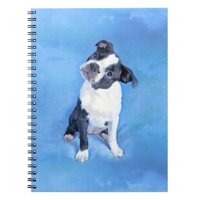 Caderno Espiral Pintura bonito do filhote de cachorro de Boston (Frente)