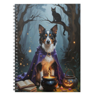 Caderno Espiral Pintura Caprichosa de Halloween do Cão Kelpie Aust