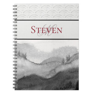 Caderno Espiral Pintura cenística monocromática inspirada na Ásia