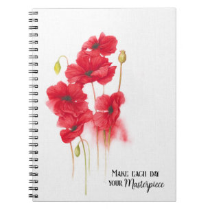 Caderno Espiral Pintura com papoila vermelha com aspas