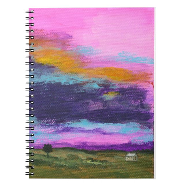Caderno Espiral Pintura da arte da paisagem, por do sol (Frente)