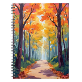 Caderno Espiral Pintura da Folhagem de Outono do Caminho de Outono