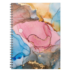 Caderno Espiral Pintura de abstrato fluido de luxo natural em alco