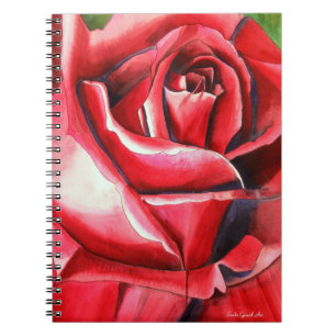 Caderno Espiral Pintura de aquarela original da Rosa vermelha Crim