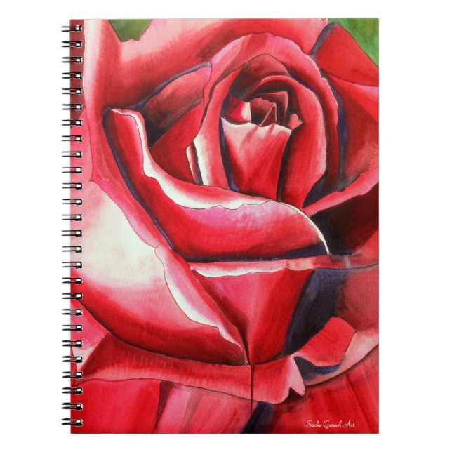 Caderno Espiral Pintura de aquarela original da Rosa vermelha Crim (Frente)