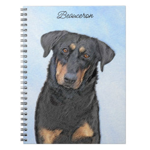 Caderno Espiral Pintura de Beauceron - Arte de Cachorro Original B