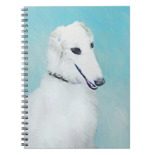 Caderno Espiral Pintura de Borzoi (branca) - Arte de Cão Original