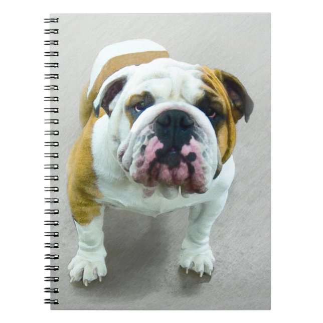 Caderno Espiral Pintura de Buldogue - Arte de Cachorro Original Bo (Frente)