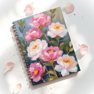 Caderno Espiral Pintura de Buquê de Flores de Peônias Rosa