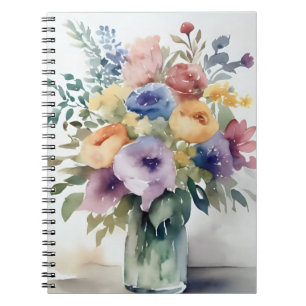 Caderno Espiral Pintura de Buquê Floral em Aquarela