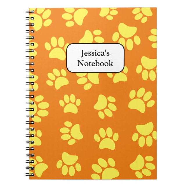Caderno Espiral Pintura De Cachorro Amarelo Imprime Em Laranja (Frente)
