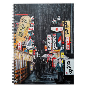 Caderno Espiral Pintura de Chuva em Tóquio por Alfred Fox