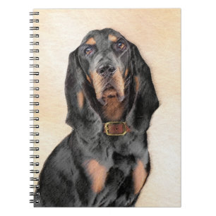 Caderno Espiral Pintura de Coonhound Preto e Cão - Arte Original