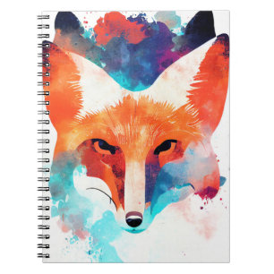 Caderno Espiral Pintura de Cor Animal da Fox Selvagem Vermelha
