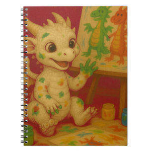 Caderno Espiral pintura de dedo do dragão branco-grande-gordo