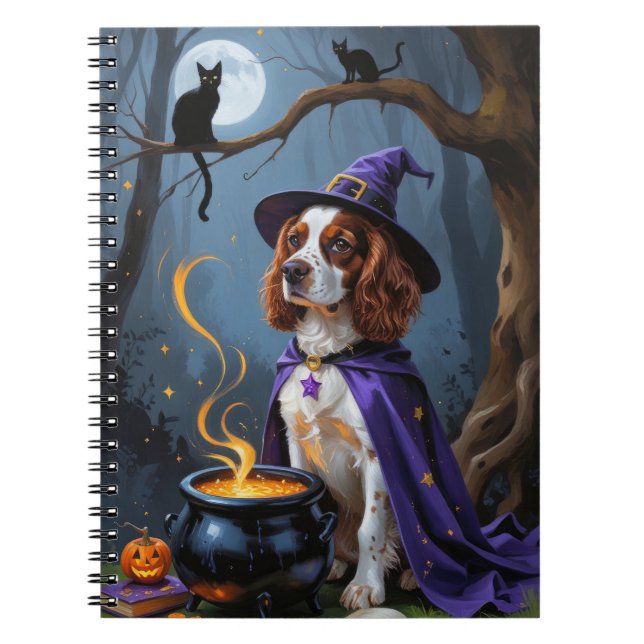 Caderno Espiral Pintura de Dia das Bruxas Brittany Spaniel (Frente)