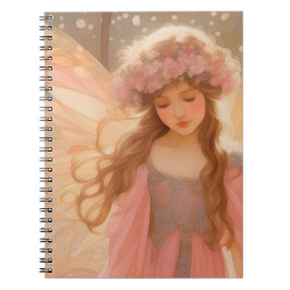 Caderno Espiral Pintura de fantasia de fada rosa-branca