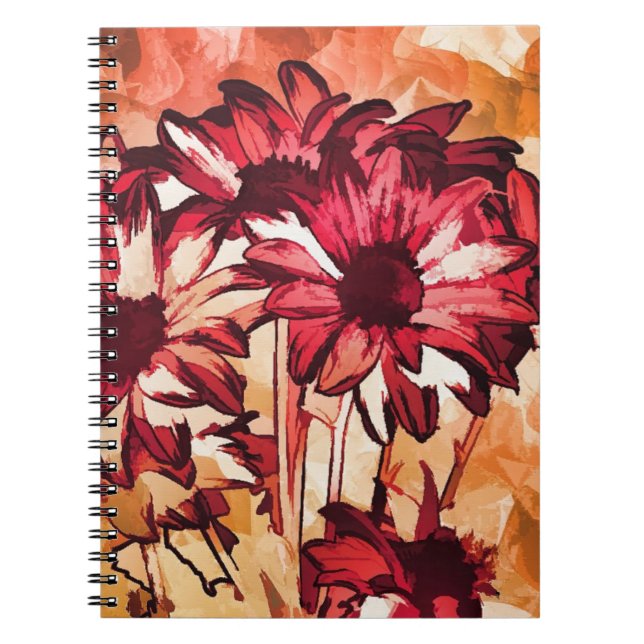 Caderno Espiral Pintura de Flor Vermelho Russo (Frente)