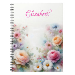 Caderno Espiral Pintura de Flores em Aquarela Modelo Elegante Fofo