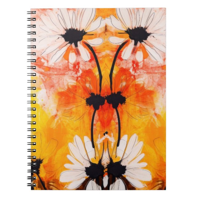 Caderno Espiral pintura de flores margaridas texturizadas com abst (Frente)
